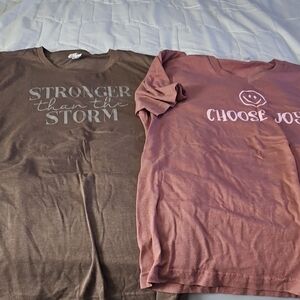 Brown and Pink Short Sleeve Tees with Crew Neck